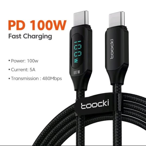 Toocki Type C to Type C Cable 100W PD Fast Charging Charger USB C to USB C Display Cable For iPhone Samsung Xiaomi POCO f3 Realme Macbook iPad (1meter)
Black colour